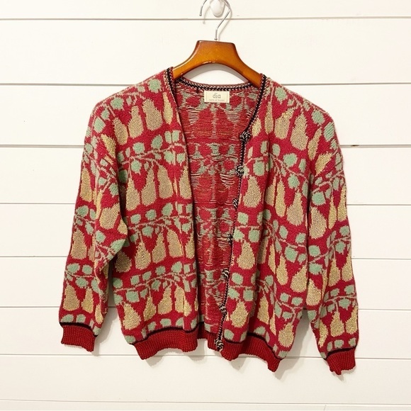dia north of Boston | Vintage 1993 Knit Pear Cardigan Size s/m - Picture 1 of 14